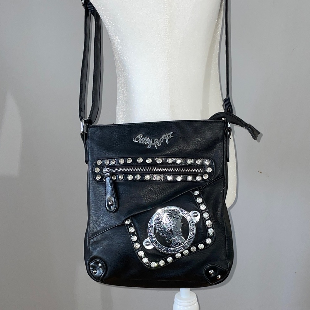 Betty Boop Black Leather Crossbody Bag